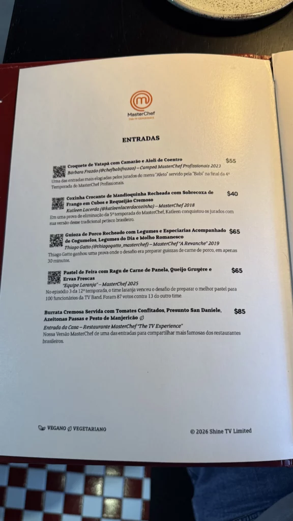 Cardápio do restaurante do Masterchef em Sorocaba - Entradas e Saladas