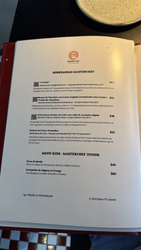 Cardápio do restaurante do Masterchef em Sorocaba - Sobremesas